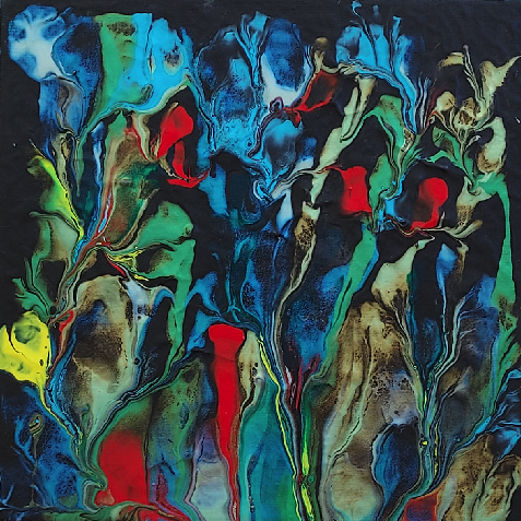 Abstract Stained Glass Floral-Dark